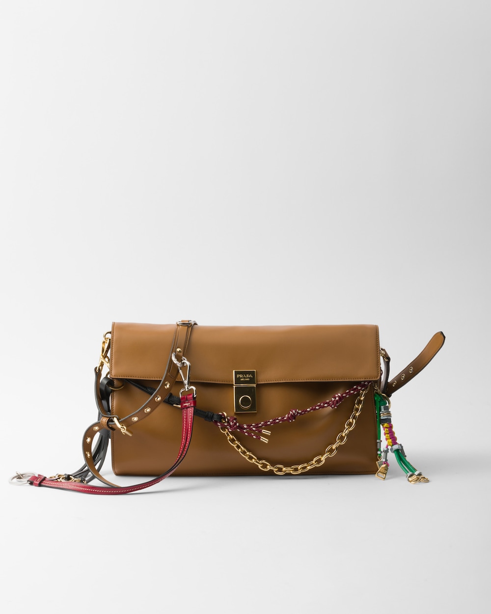 Prada Soft Sound Large Leather Shoulder Bag With Charms - Image 1